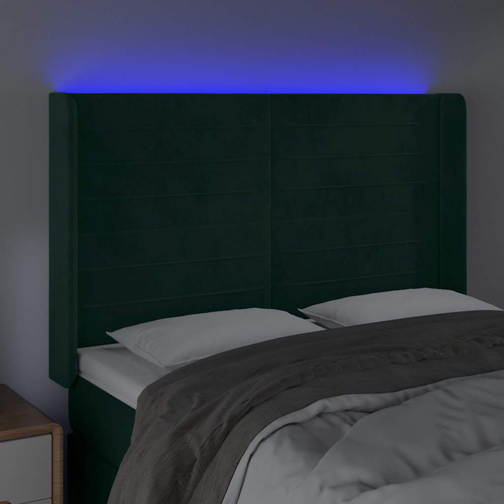 LED uzglavlje tamnozeleno 147x16x118/128 cm baršunasto