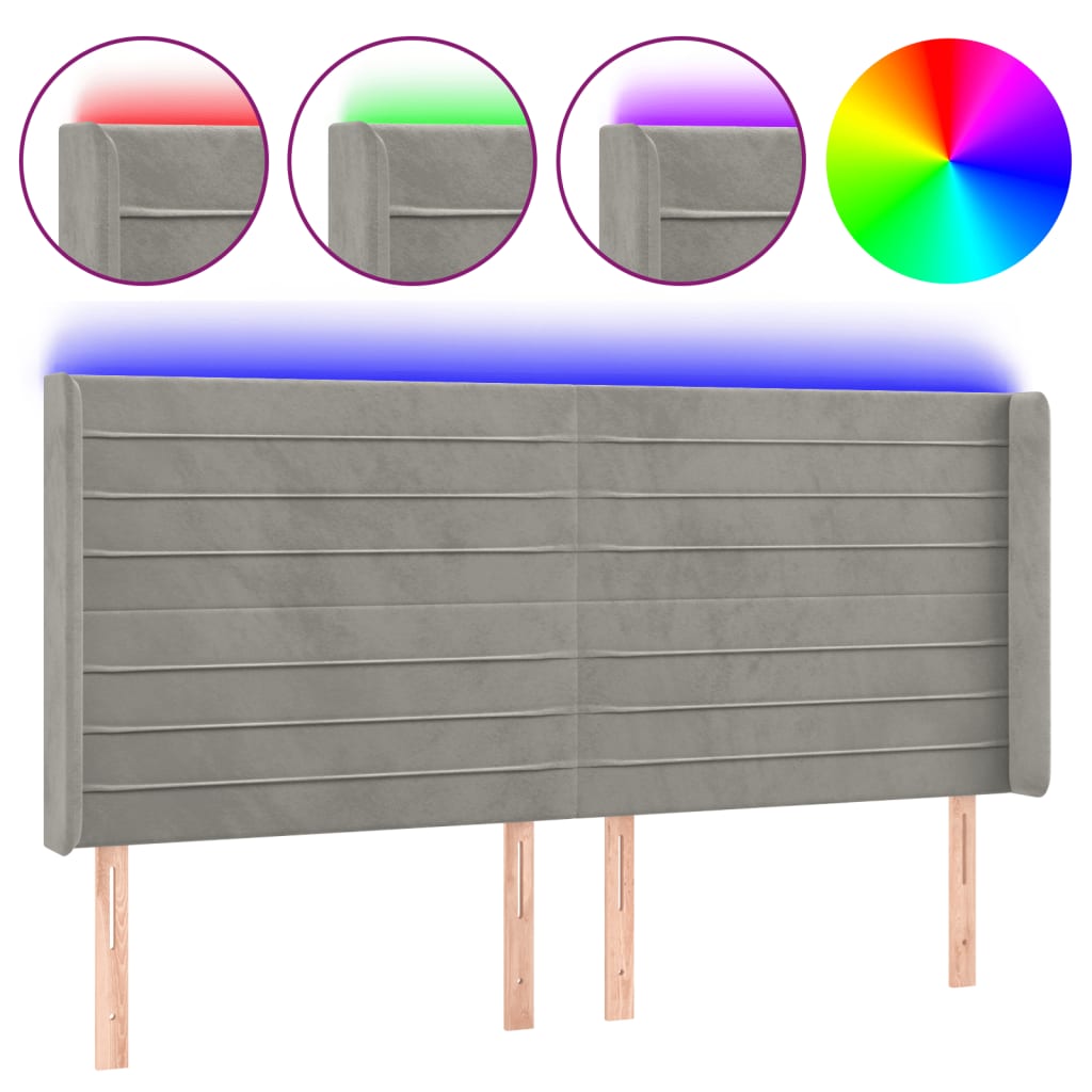 LED uzglavlje svjetlosivo 163 x 16 x 118/128 cm baršunasto