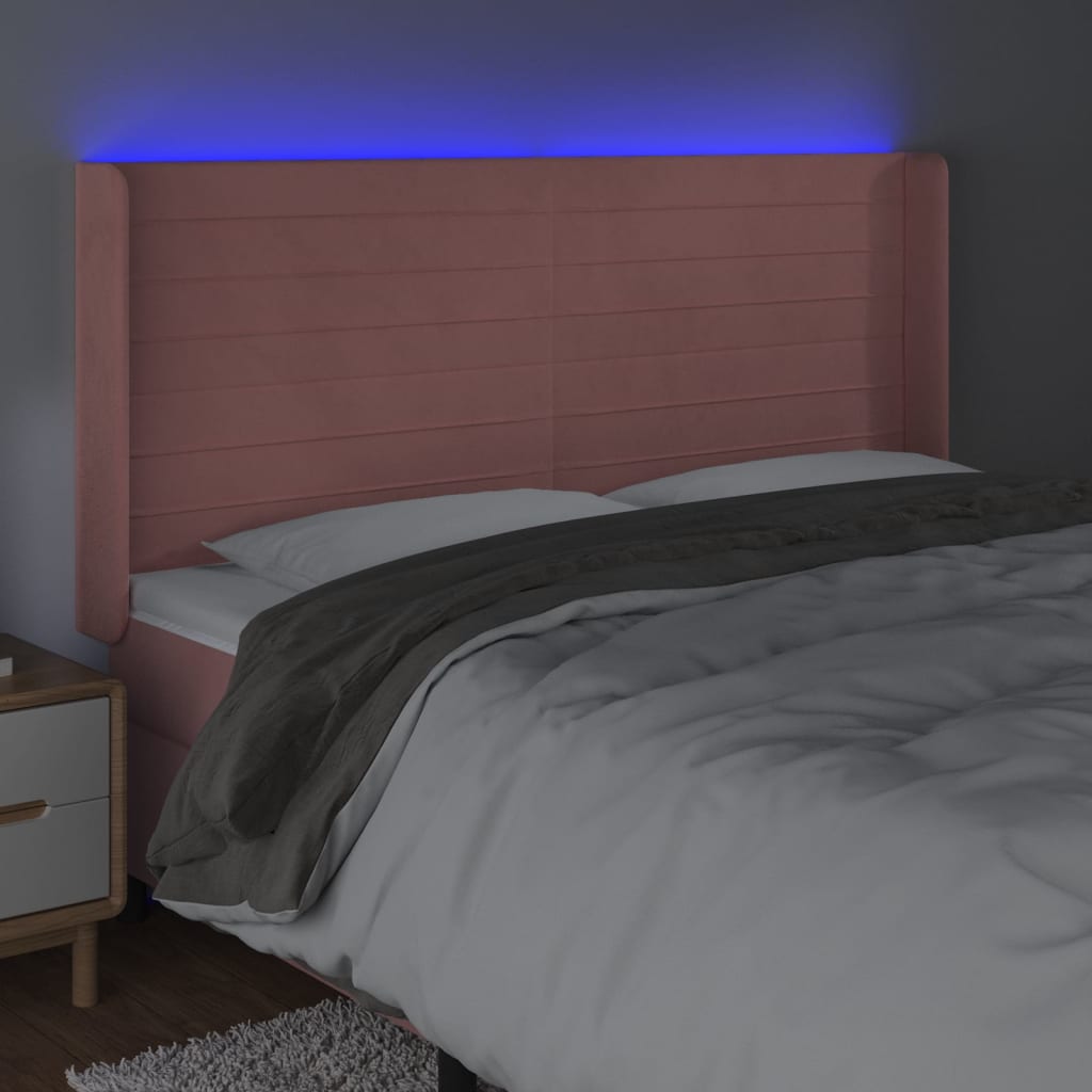 LED uzglavlje Ružičasta 163x16x118/128 cm baršunasto