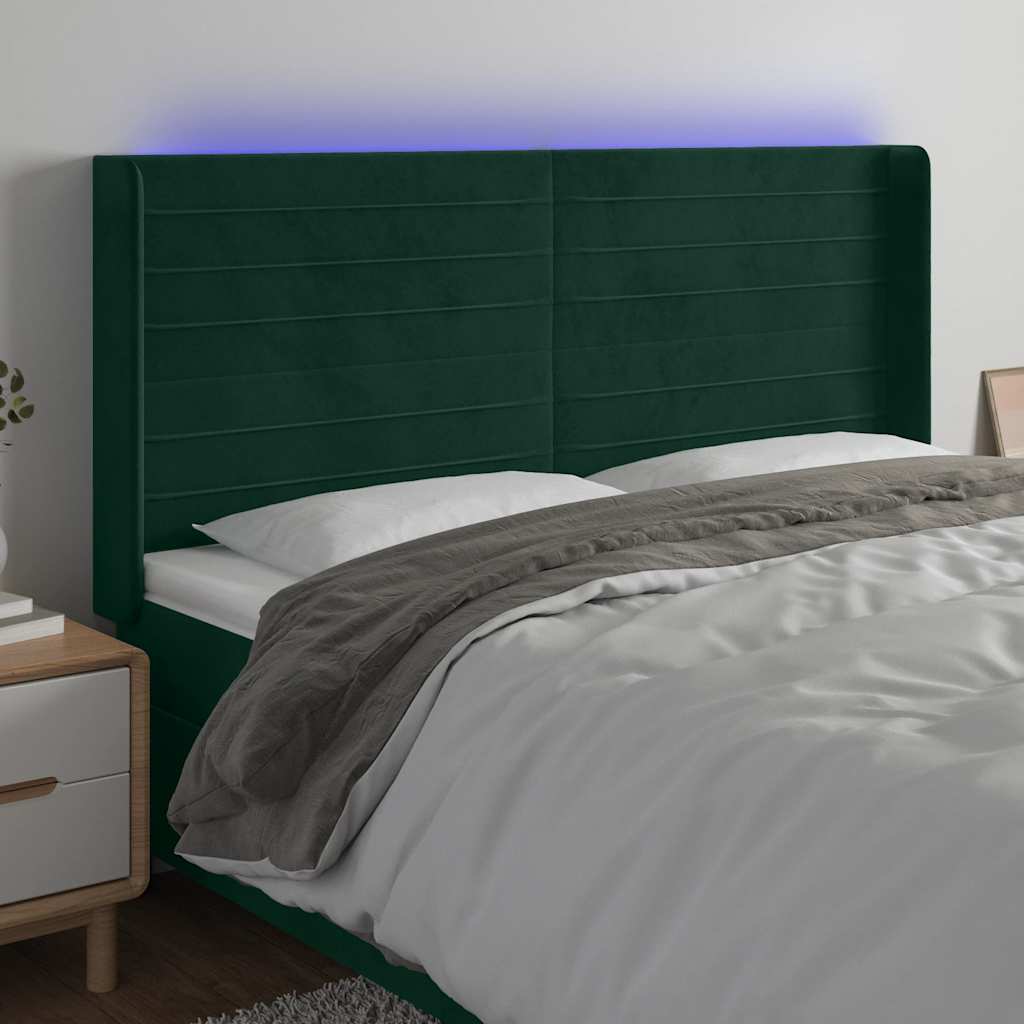 LED uzglavlje tamnozeleno 183 x 16 x 118/128 cm baršunasto