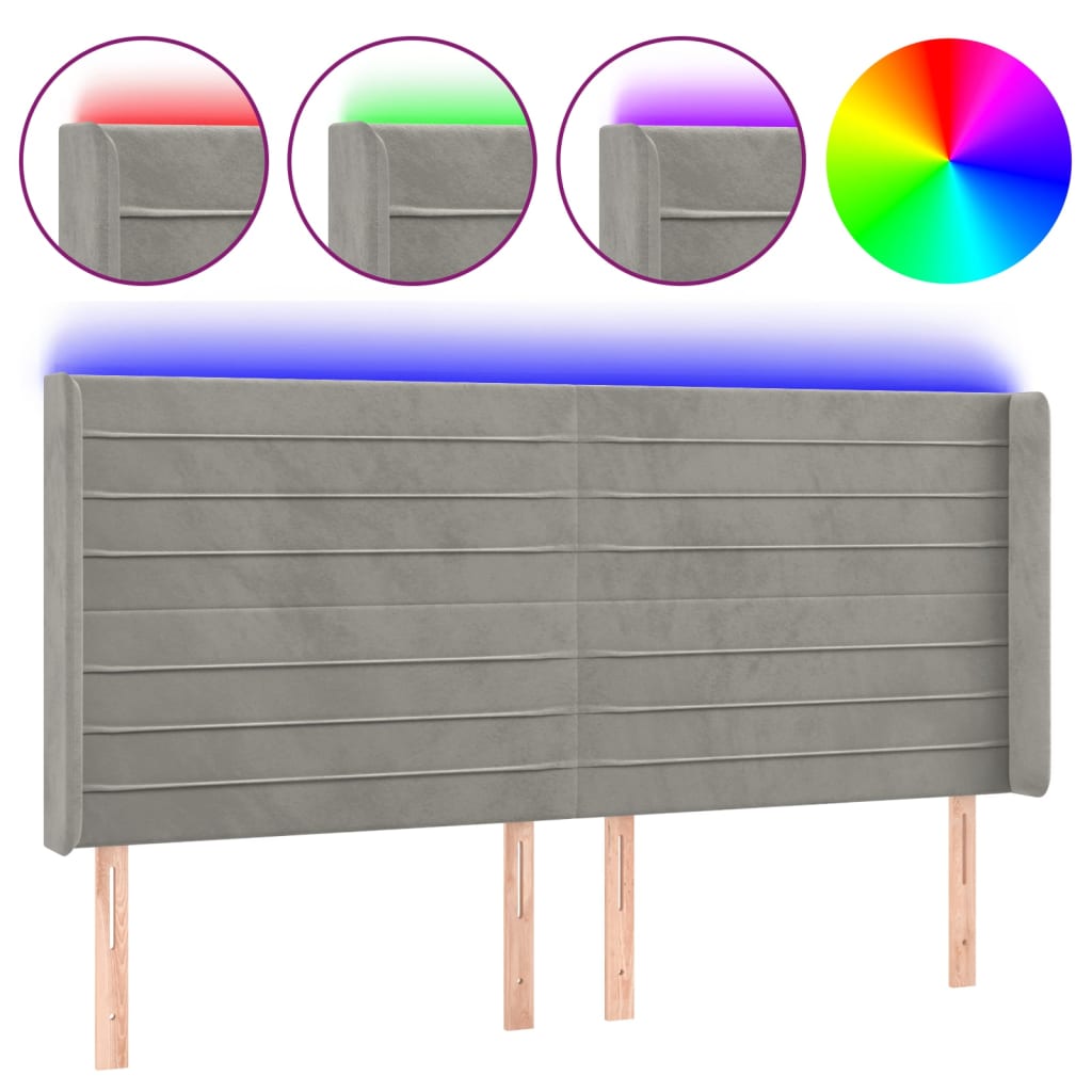 LED uzglavlje svjetlosivo 203 x 16 x 118/128 cm baršunasto