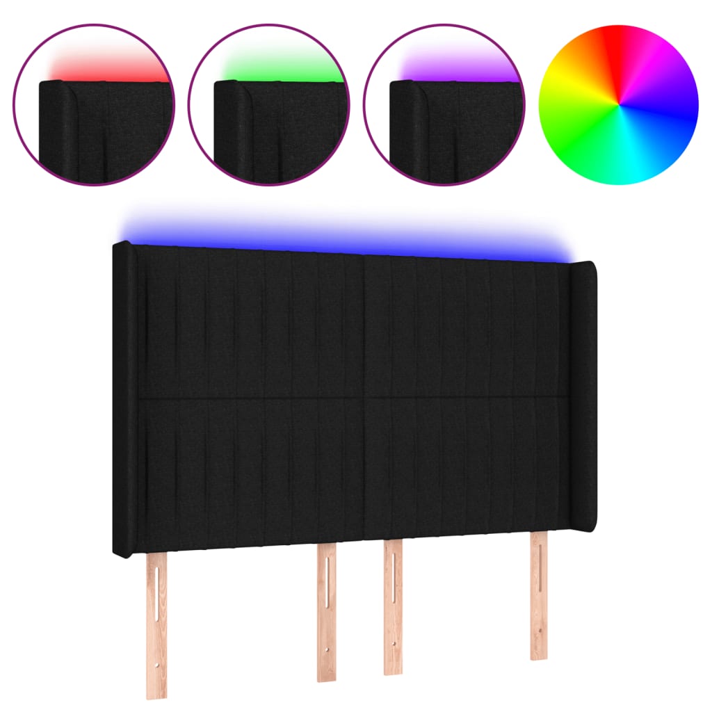 LED uzglavlje crno 147 x 16 x 118/128 cm od tkanine
