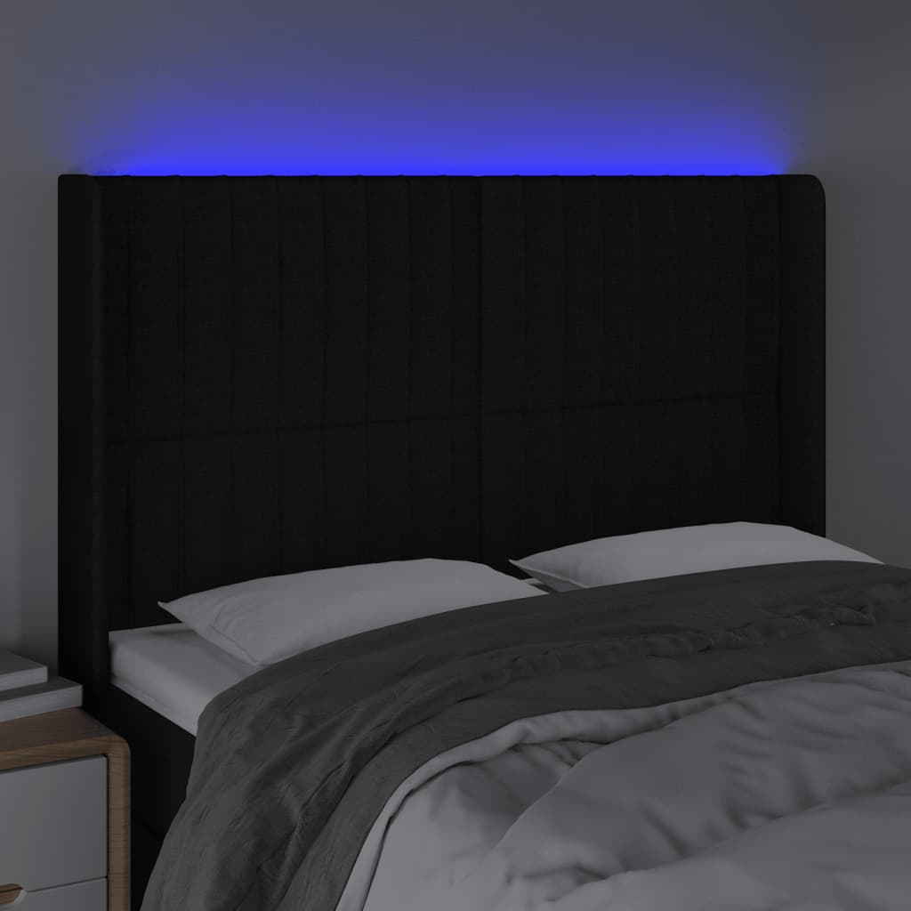 LED uzglavlje crno 147 x 16 x 118/128 cm od tkanine