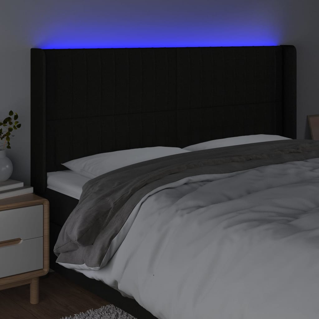 LED uzglavlje crno 183 x 16 x 118/128 cm od tkanine