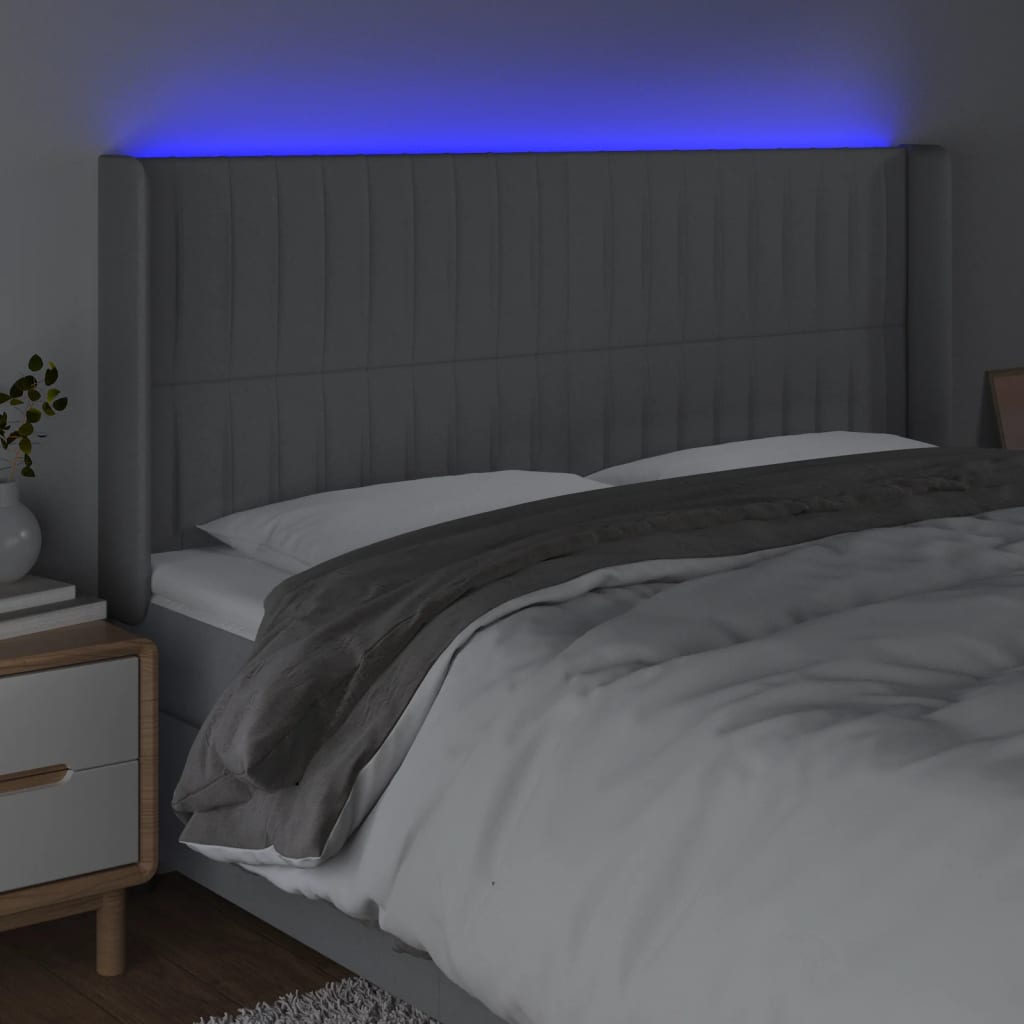 LED uzglavlje svjetlosivo 203 x 16 x 118/128 cm od tkanine