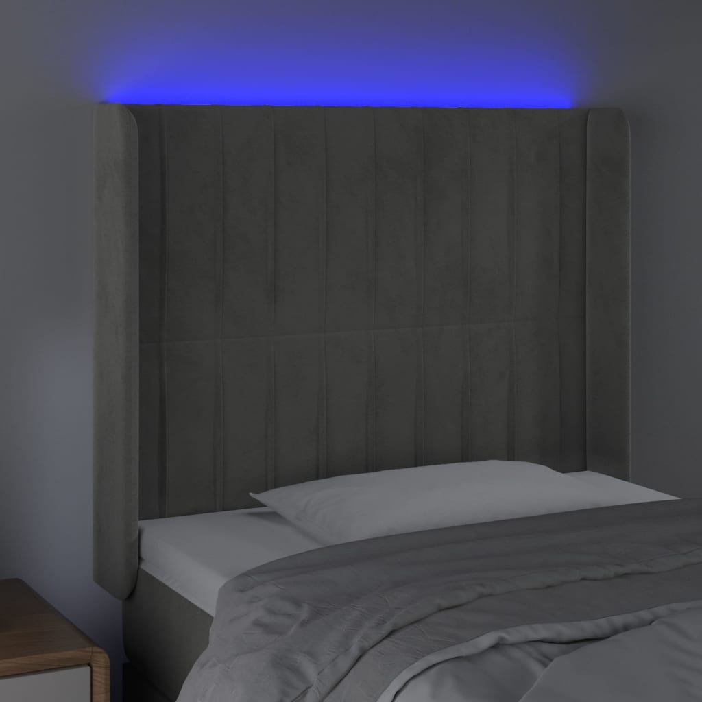LED uzglavlje svjetlosivo 103 x 16 x 118/128 cm baršunasto