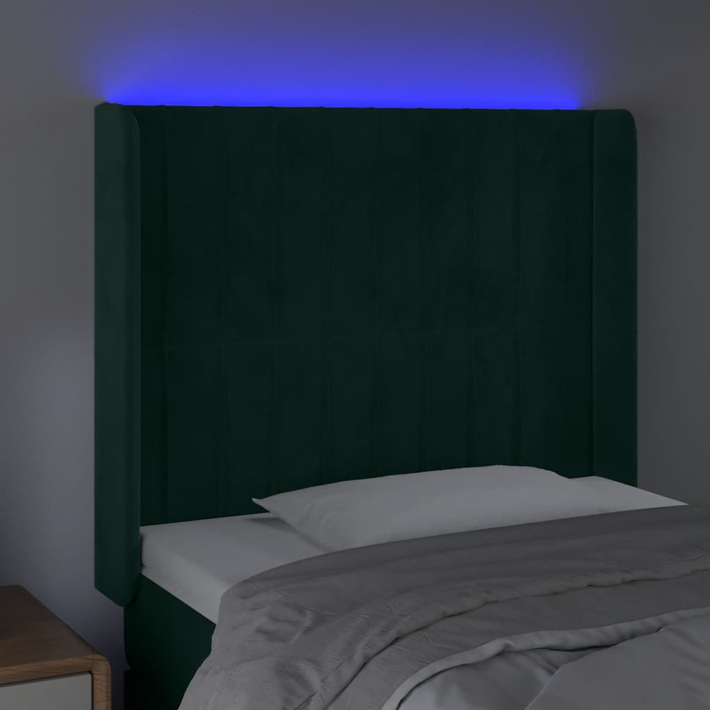 LED uzglavlje tamnozeleno 103x16x118/128 cm baršunasto