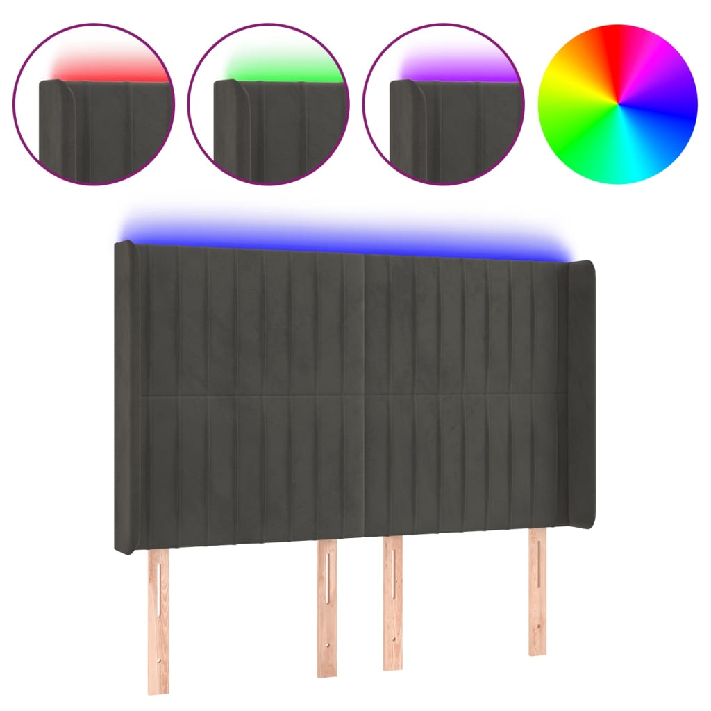 LED uzglavlje tamnosivo 147x16x118/128 cm baršunasto