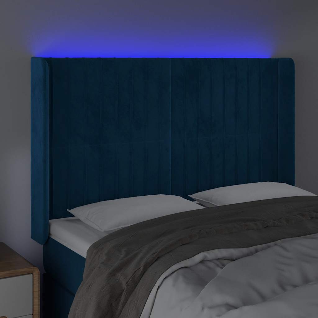 LED uzglavlje tamnoplavo 147x16x118/128 cm baršunasto