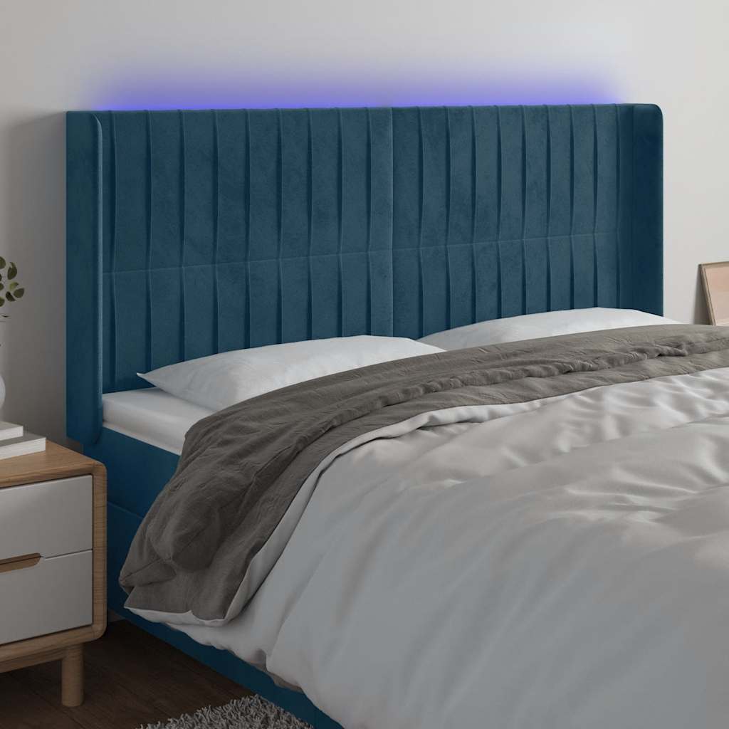 LED uzglavlje tamnoplavo 163x16x118/128 cm baršunasto