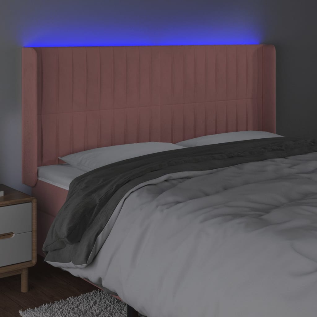 LED uzglavlje Ružičasta 163x16x118/128 cm baršunasto