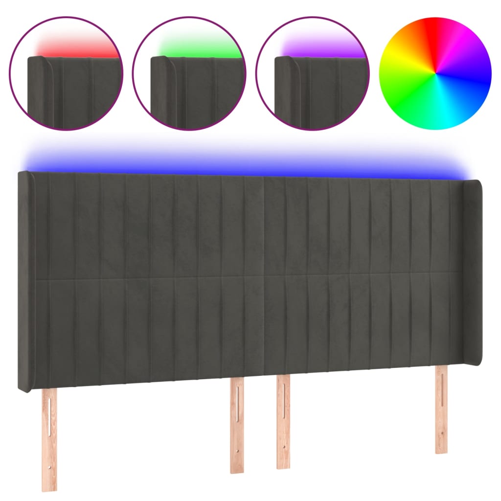 LED uzglavlje tamnosivo 183 x 16 x 118/128 cm baršunasto