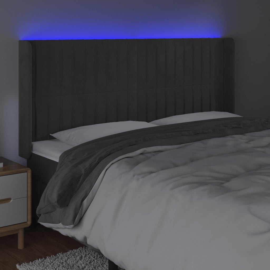 LED uzglavlje tamnosivo 203 x 16 x 118/128 cm baršunasto