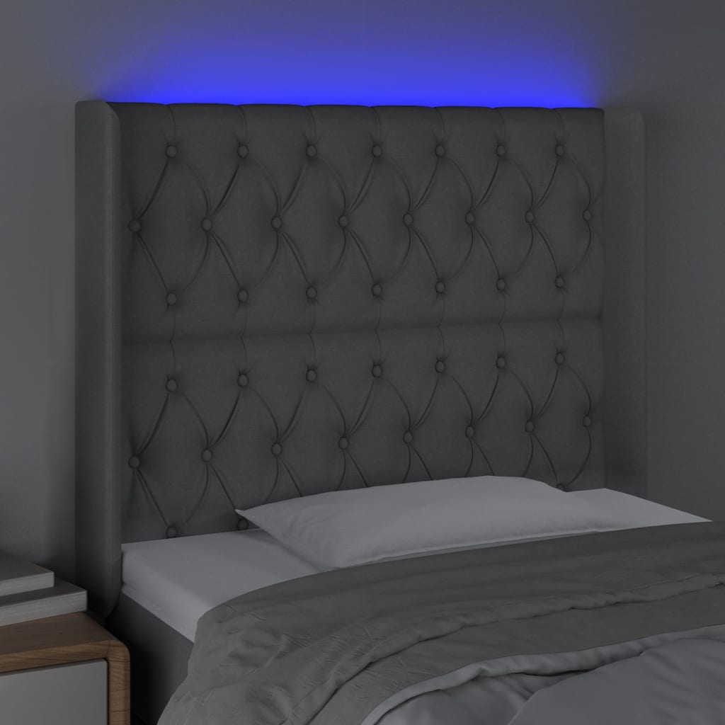 LED uzglavlje svjetlosivo 93 x 16 x 118/128 cm od tkanine