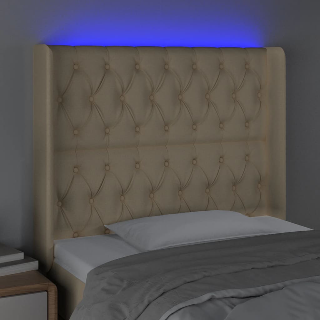 LED uzglavlje krem 93 x 16 x 118/128 cm od tkanine