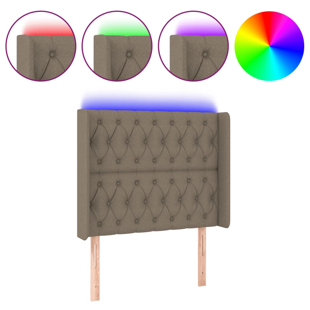 LED uzglavlje smeđesivo 103 x 16 x 118/128 cm od tkanine