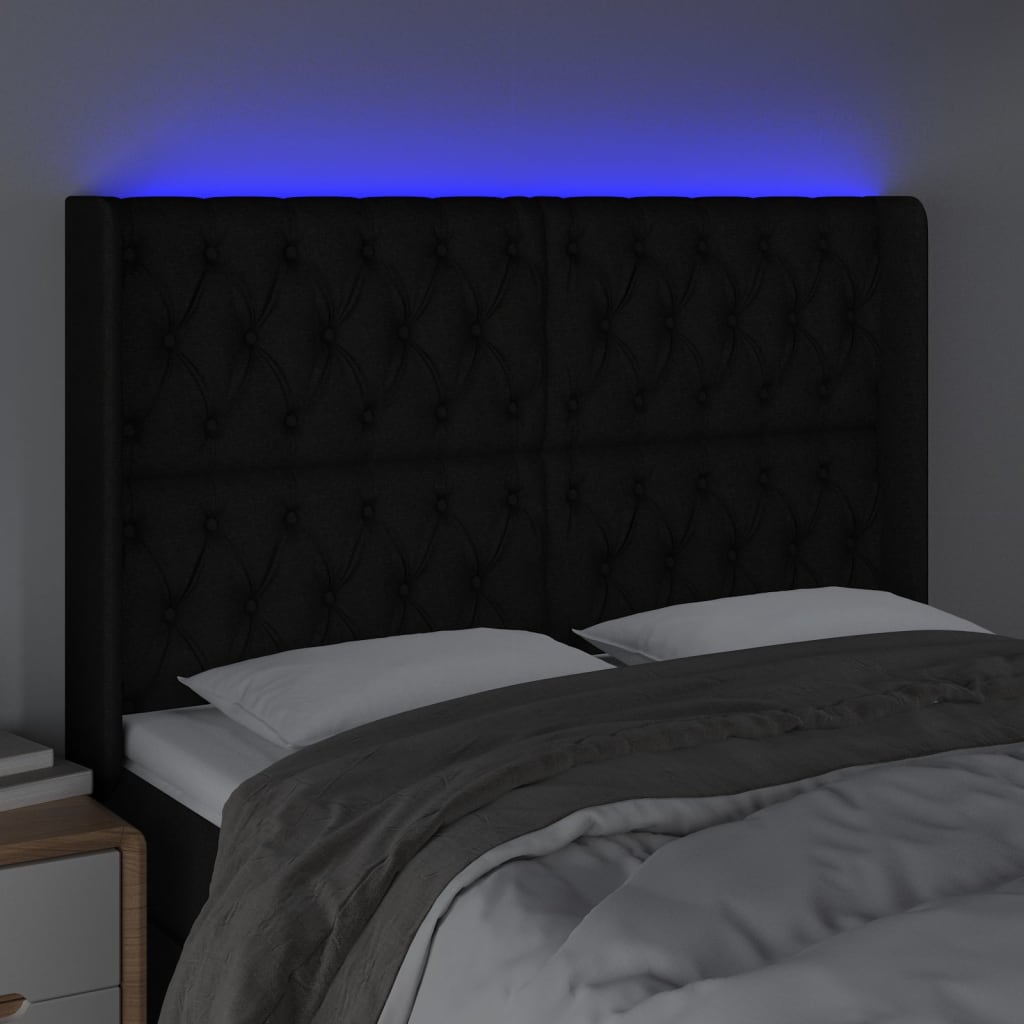 LED uzglavlje crno 163 x 16 x 118/128 cm od tkanine