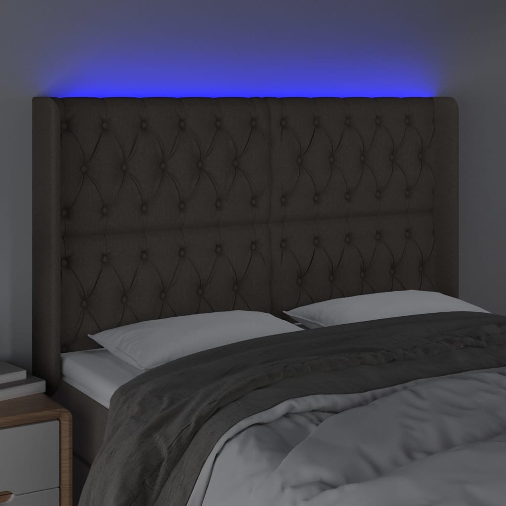 LED uzglavlje smeđesivo 163 x 16 x 118/128 cm od tkanine