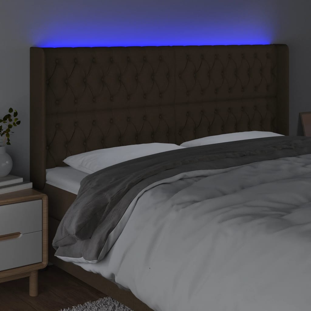 LED uzglavlje tamnosmeđe 183x16x118/128 cm od tkanine