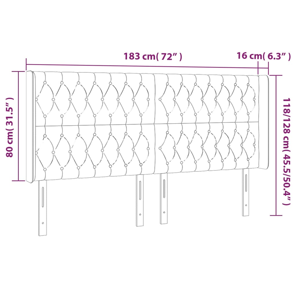LED uzglavlje krem 183 x 16 x 118/128 cm od tkanine
