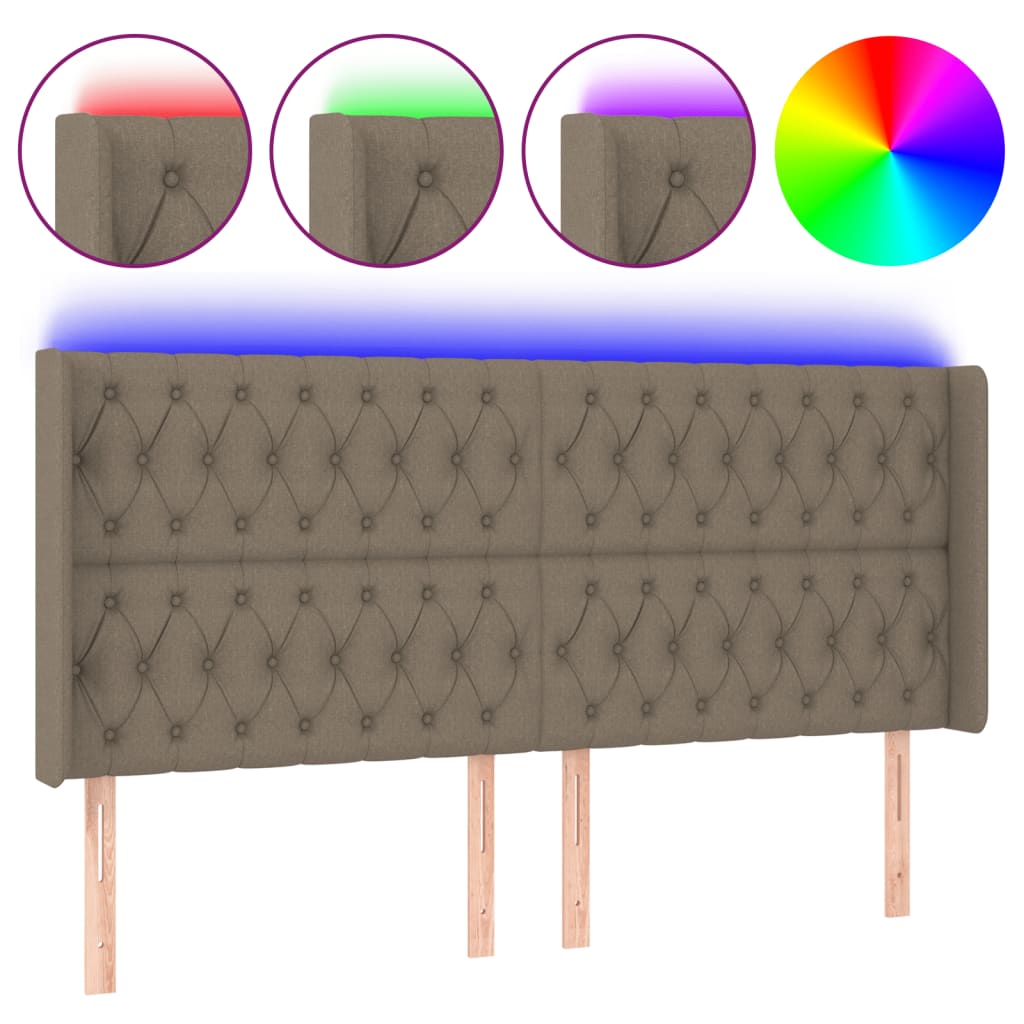 LED uzglavlje smeđesivo 203 x 16 x 118/128 cm od tkanine