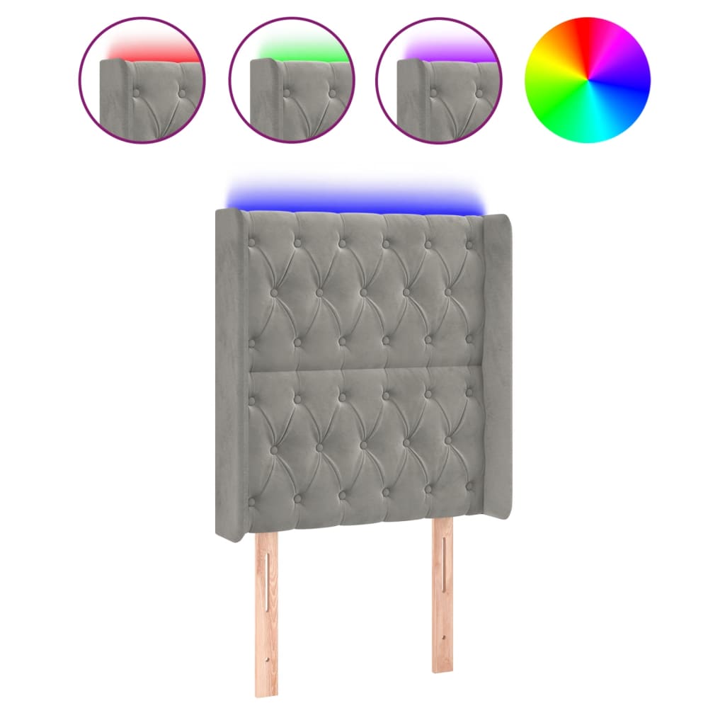 LED uzglavlje svjetlosivo 83 x 16 x 118/128 cm baršunasto