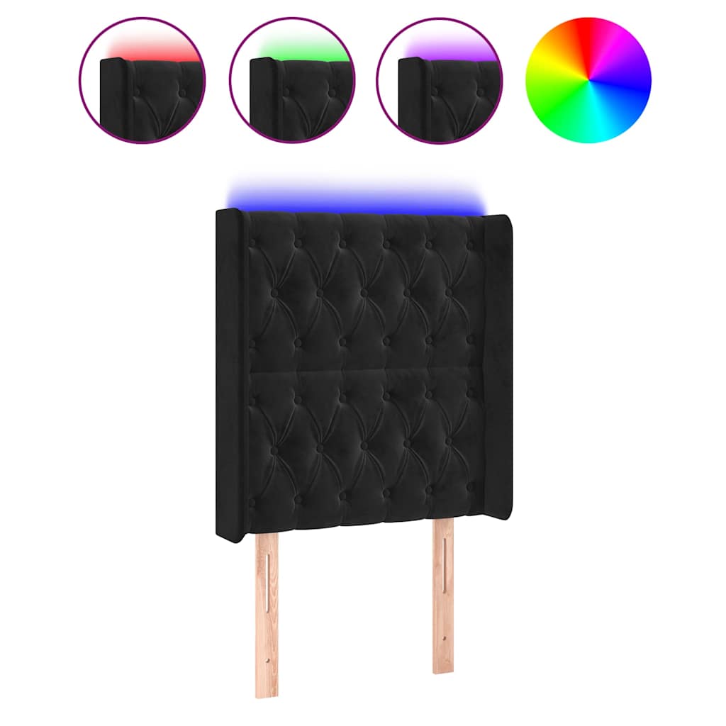 LED uzglavlje crno 83x16x118/128 cm baršunasto