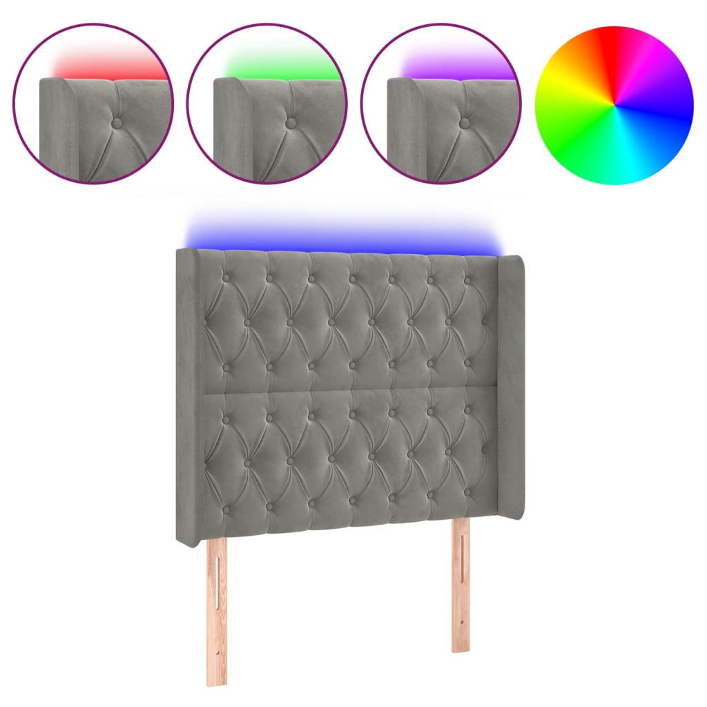 LED uzglavlje svjetlosivo 93 x 16 x 118/128 cm baršunasto