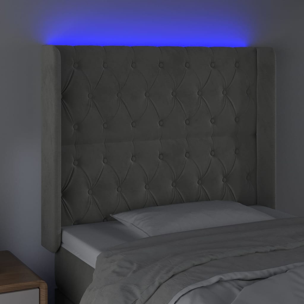 LED uzglavlje svjetlosivo 93 x 16 x 118/128 cm baršunasto