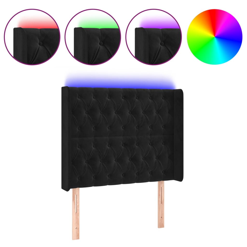 LED uzglavlje crno 93x16x118/128 cm baršunasto