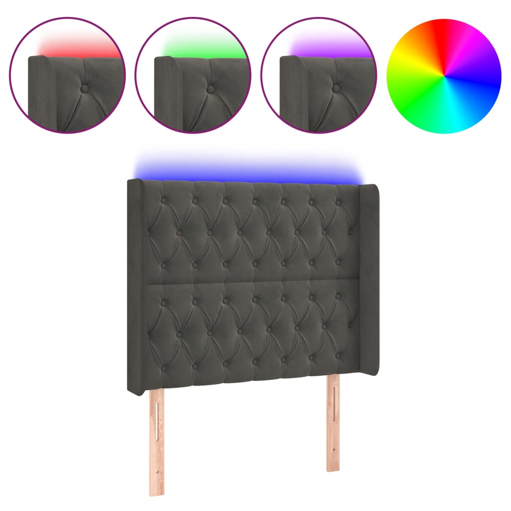 LED uzglavlje tamnosivo 103x16x118/128 cm baršunasto