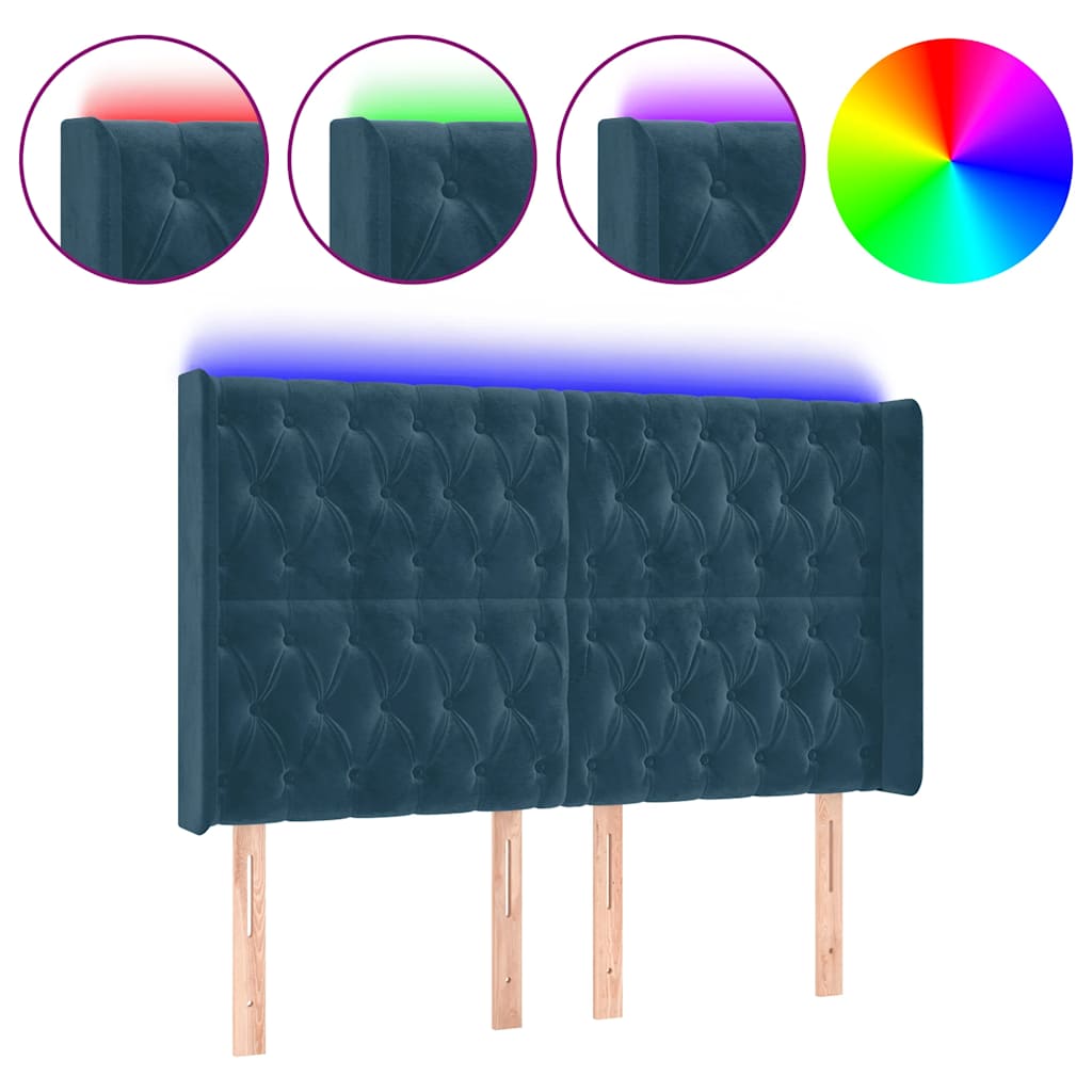 LED uzglavlje tamnoplavo 147x16x118/128 cm baršunasto