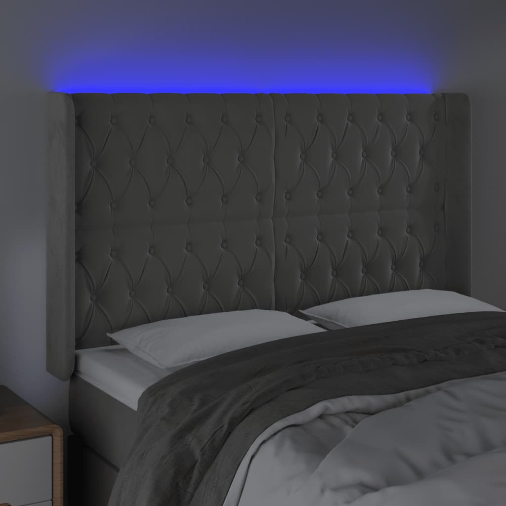 LED uzglavlje svjetlosivo 163 x 16 x 118/128 cm baršunasto