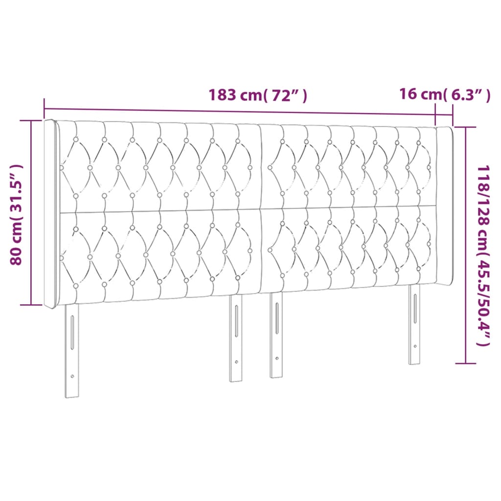 LED uzglavlje svjetlosivo 183 x 16 x 118/128 cm baršunasto
