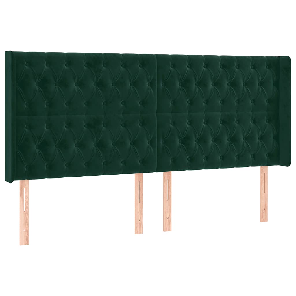 LED uzglavlje tamnozeleno 203 x 16 x 118/128 cm baršunasto