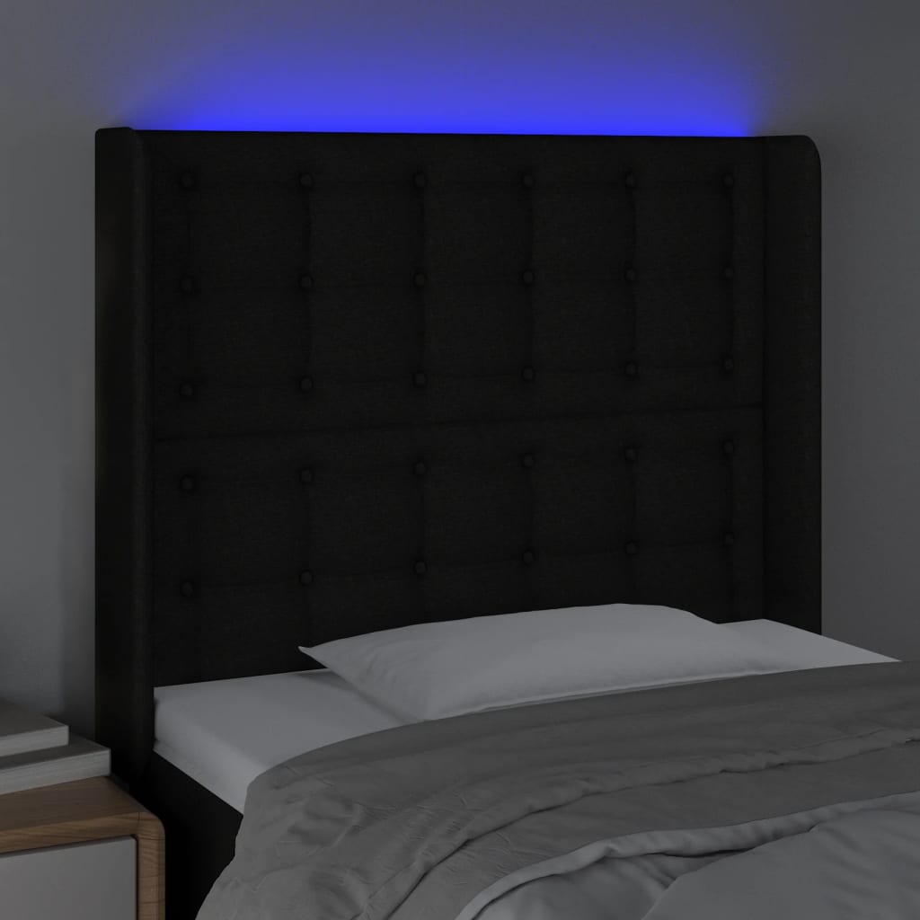 LED uzglavlje crno 93 x 16 x 118/128 cm od tkanine