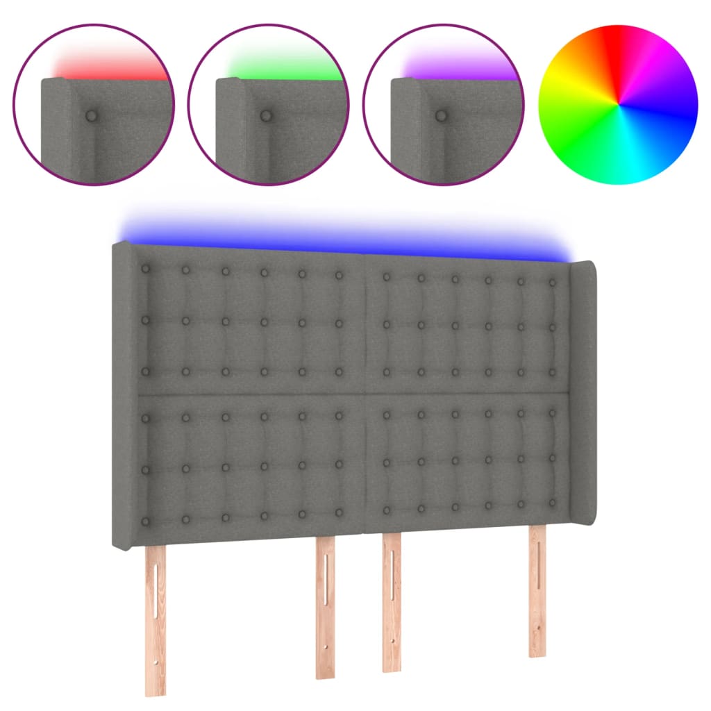 LED uzglavlje tamnosivo 147 x 16 x 118/128 cm od tkanine