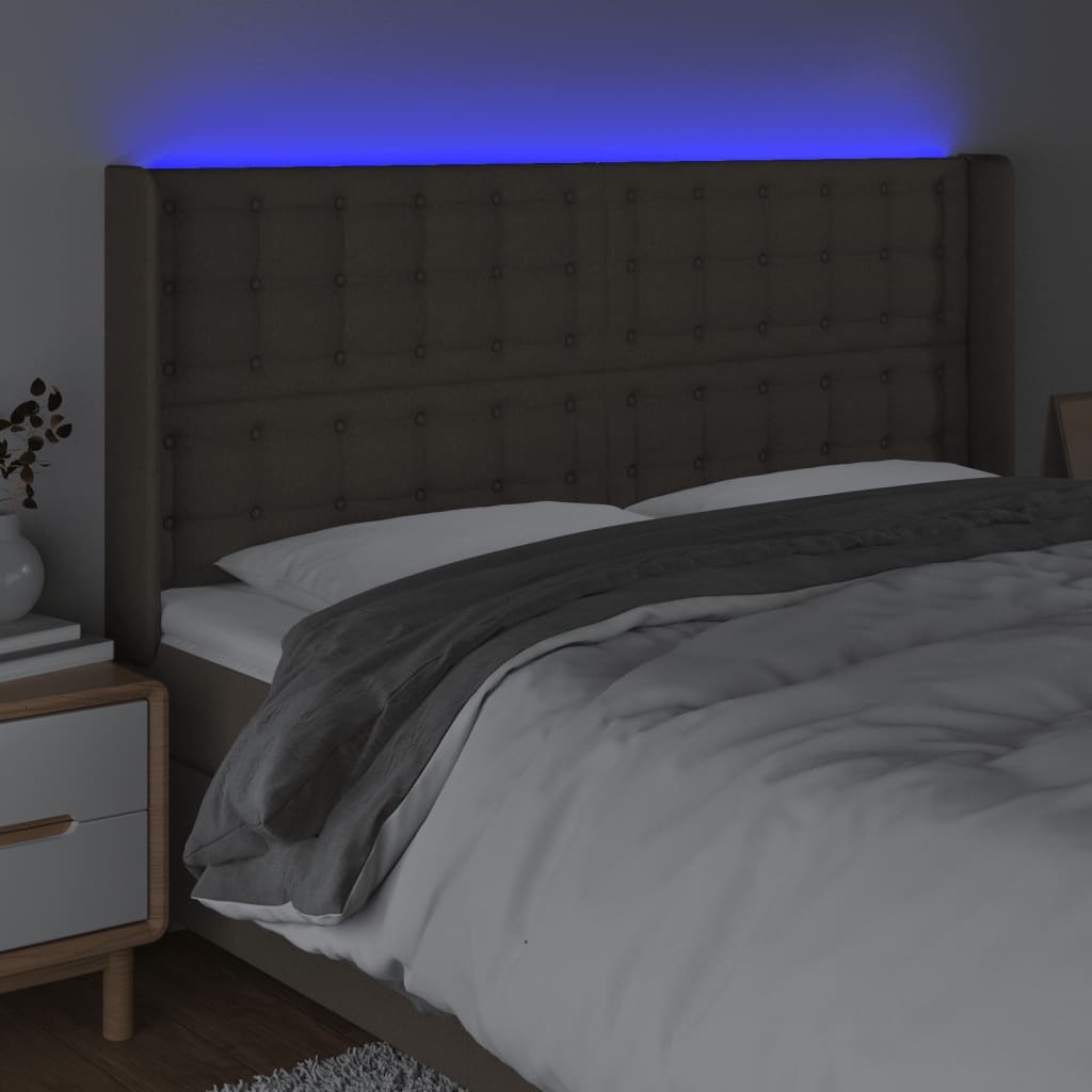 LED uzglavlje smeđesivo 183 x 16 x 118/128 cm od tkanine