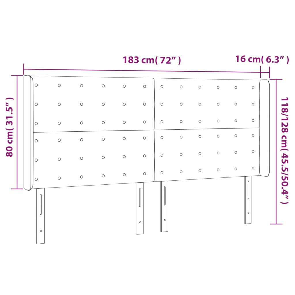 LED uzglavlje smeđesivo 183 x 16 x 118/128 cm od tkanine