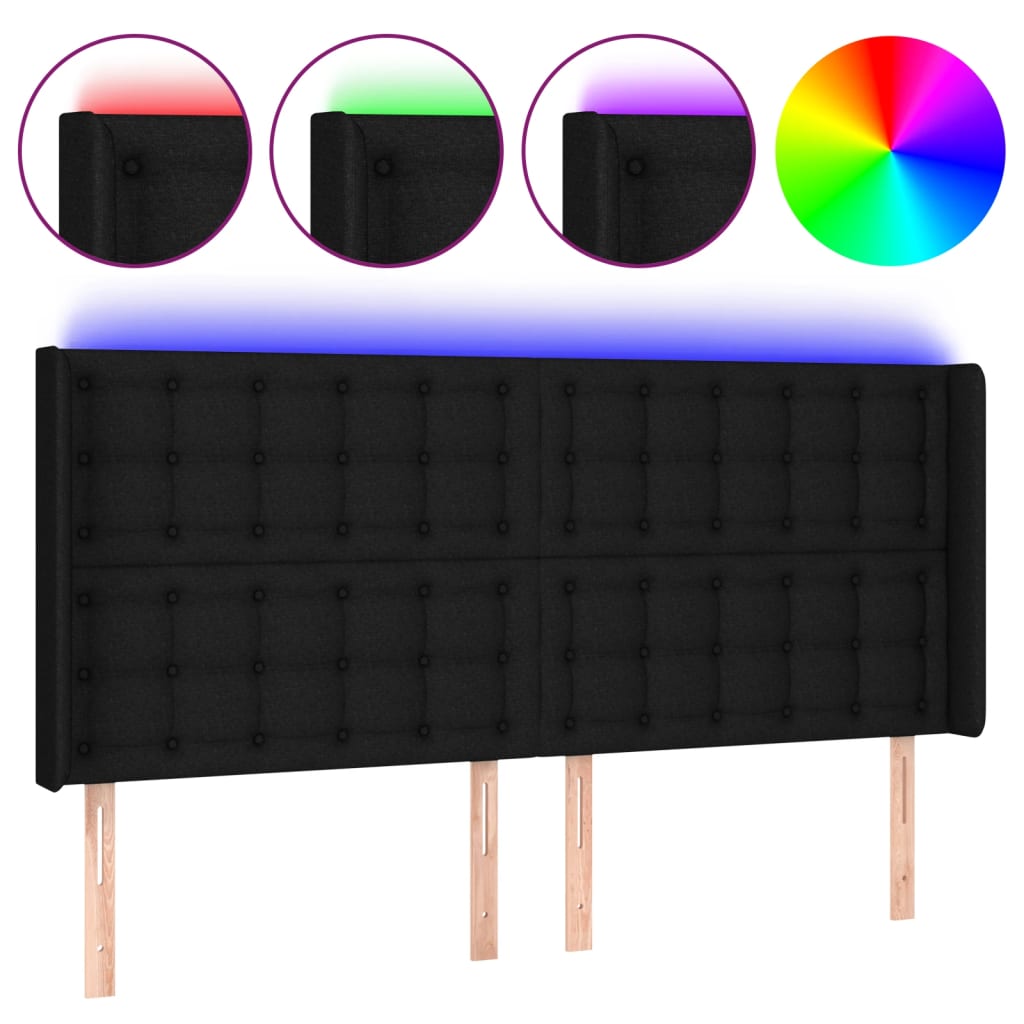 LED uzglavlje crno 203 x 16 x 118/128 cm od tkanine