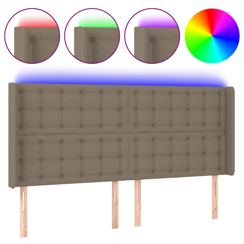 LED uzglavlje smeđesivo 203 x 16 x 118/128 cm od tkanine