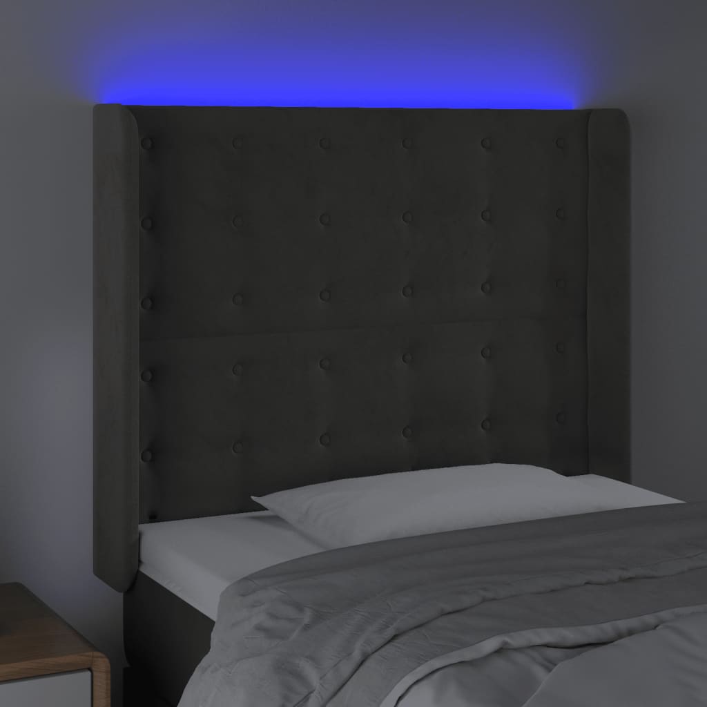 LED uzglavlje tamnosivo 83x16x118/128 cm baršunasto