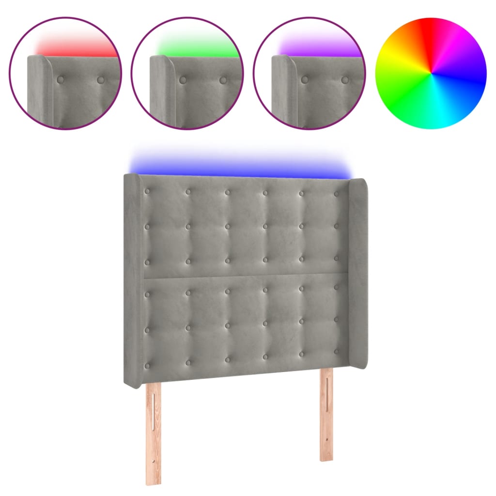 LED uzglavlje svjetlosivo 93 x 16 x 118/128 cm baršunasto