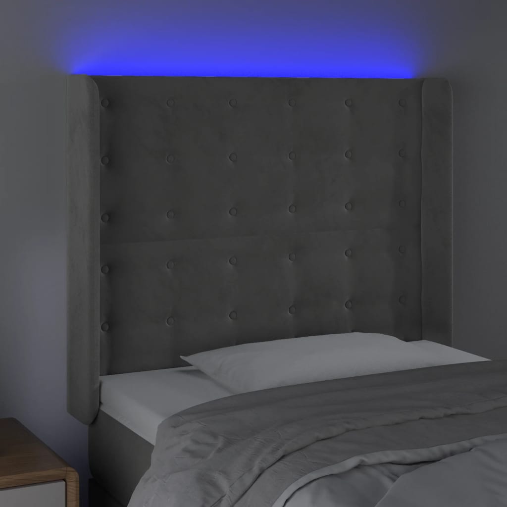LED uzglavlje svjetlosivo 93 x 16 x 118/128 cm baršunasto