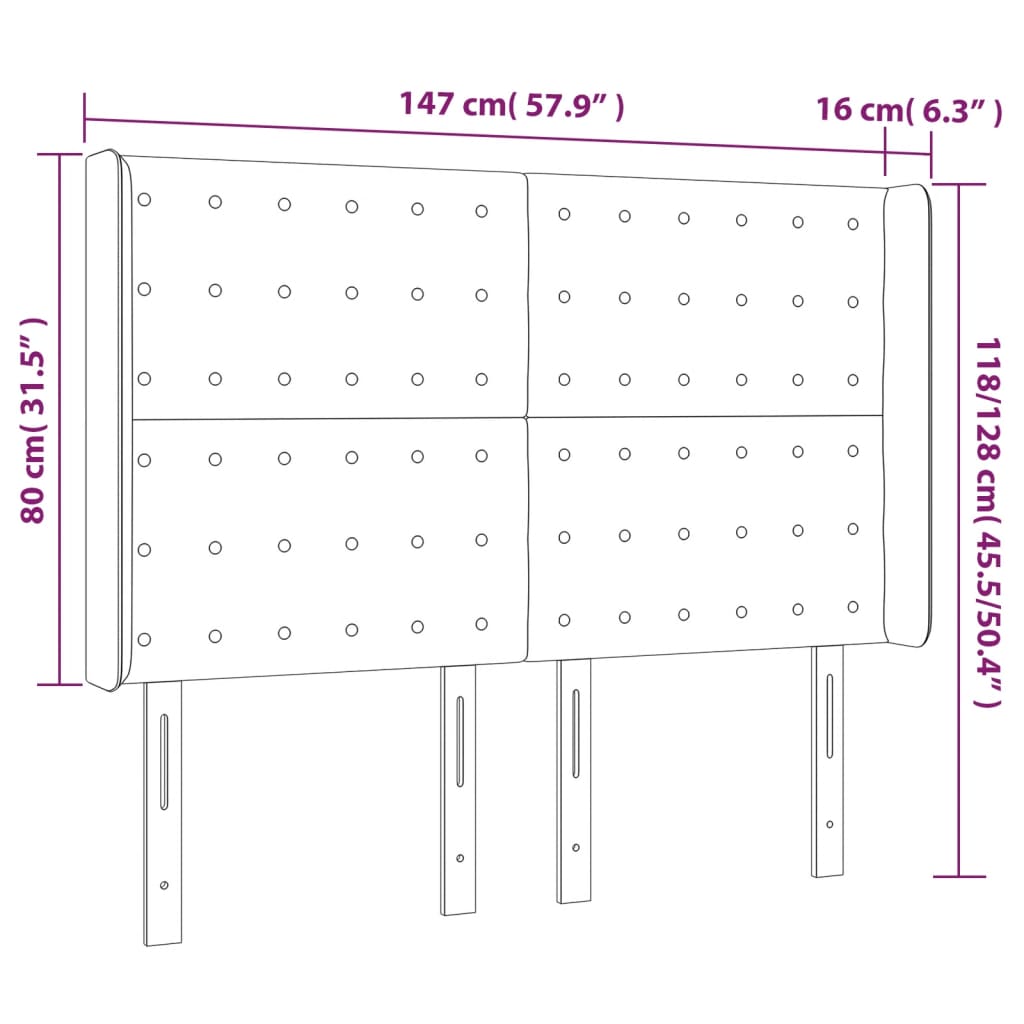 LED uzglavlje crno 147x16x118/128 cm baršunasto