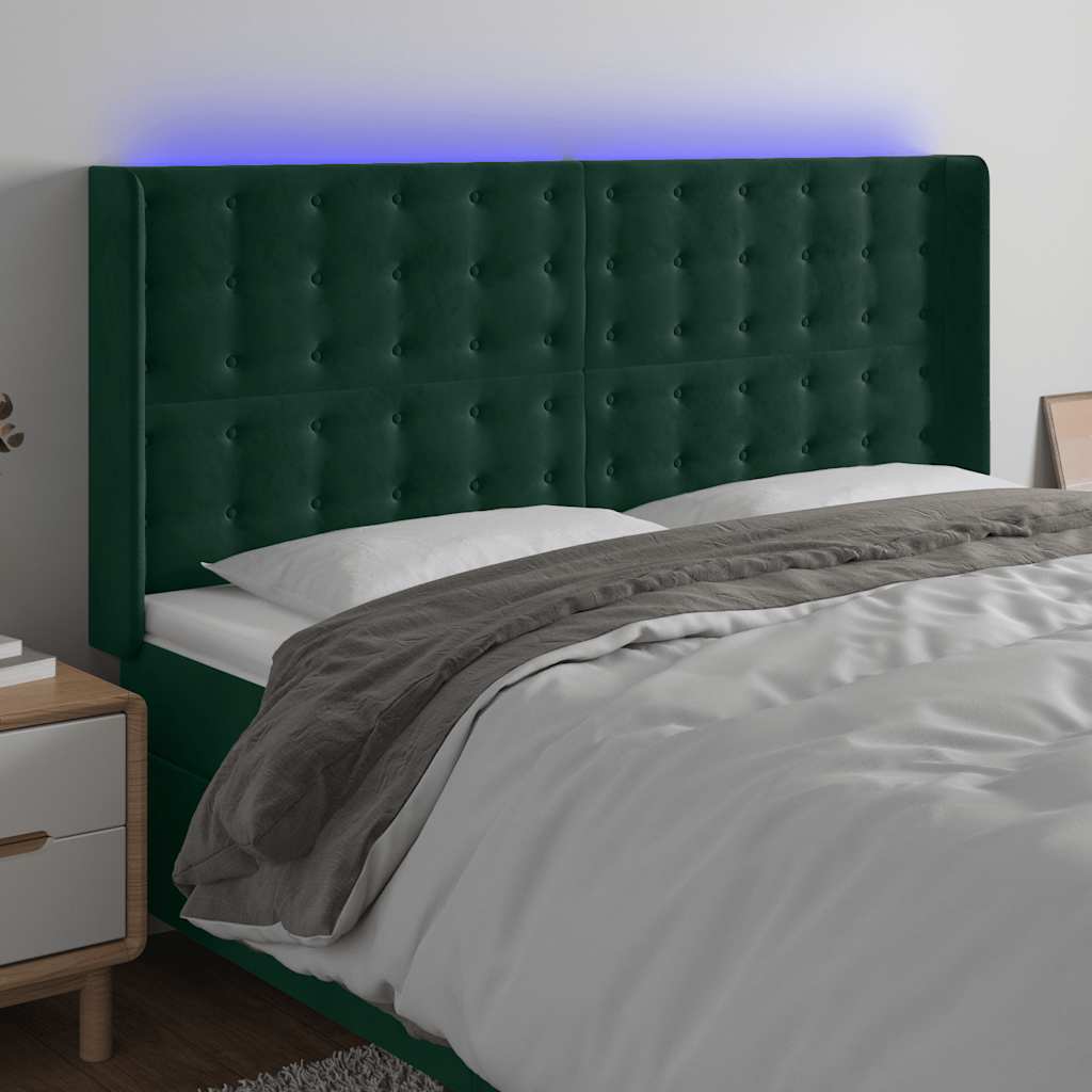LED uzglavlje tamnozeleno 163x16x118/128 cm baršunasto