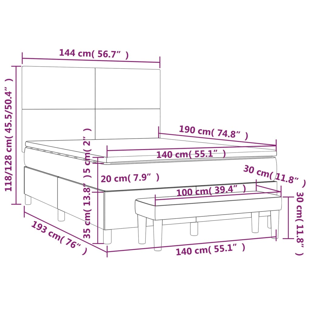 Krevet s oprugama i madracem tamnosivi 140x190 cm od tkanine