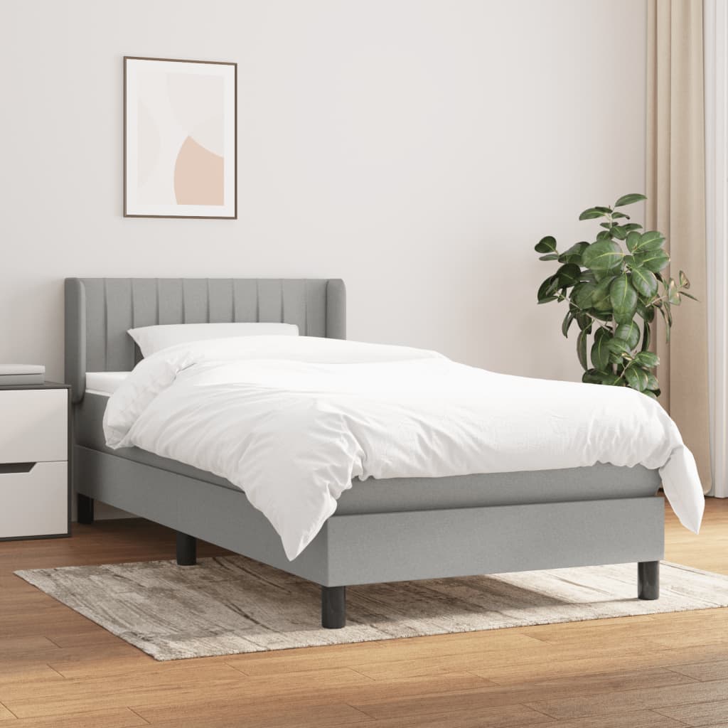 Box spring krevet s madracem svjetlosivi 90x190 cm od tkanine