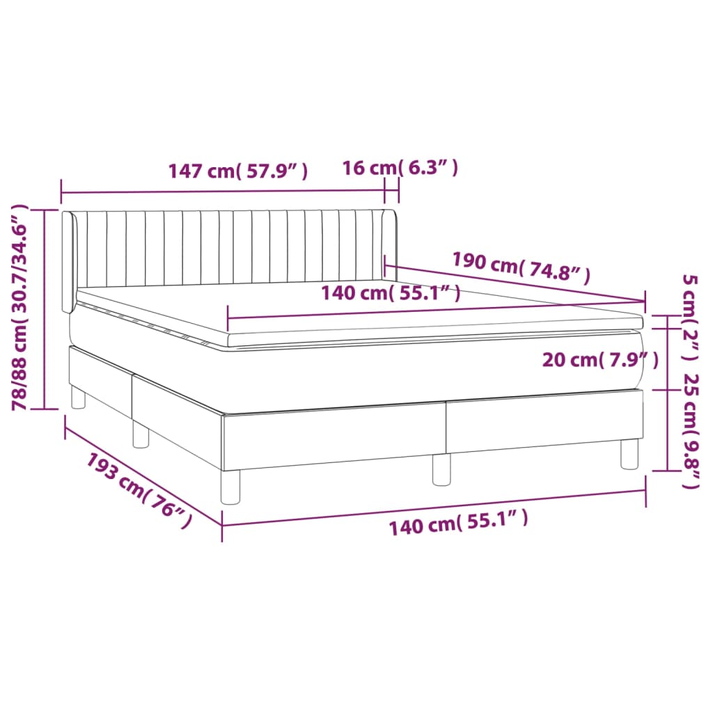 Krevet s oprugama i madracem crni 140 x 190 cm od tkanine