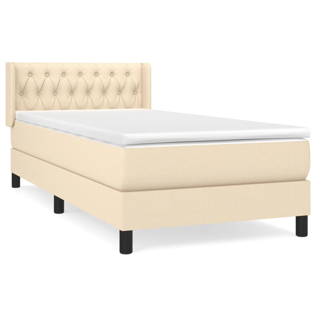 Krevet s oprugama i madracem krem 90 x 190 cm od tkanine